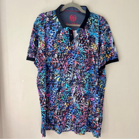 AU NOIR Other - AU NOIR | Blue Abstract Graffiti Sakura Polo Shirt Multi Size 6
